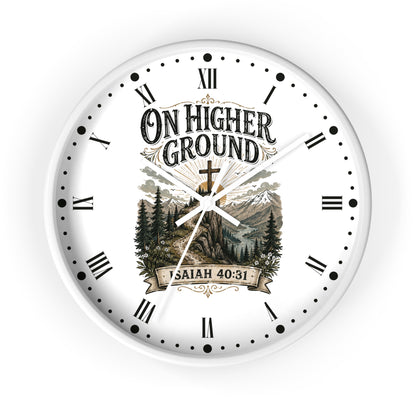 On Higher Ground Wall Clock — Isaiah 40:31 Mountain Christian Decor