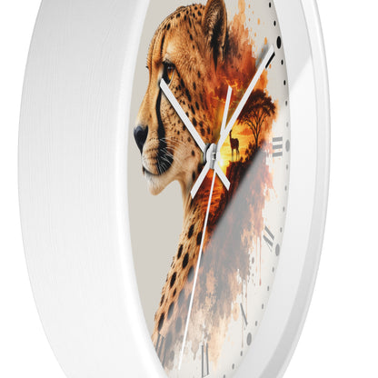 Cheetah Sunset Wall Clock — African Safari Wildlife Decor