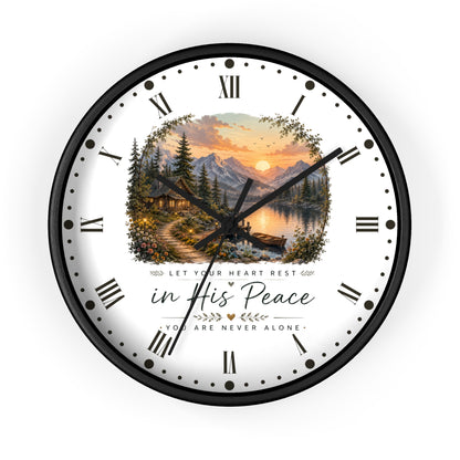 Scenic Cabin Christian Wall Clock - 'In His Peace Let Your Heart Rest'