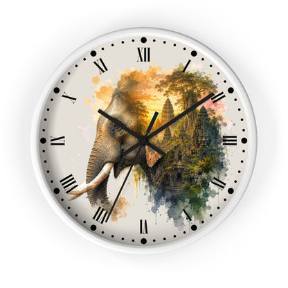 Elephant Temple Wall Clock — Watercolor Safari Home Decor