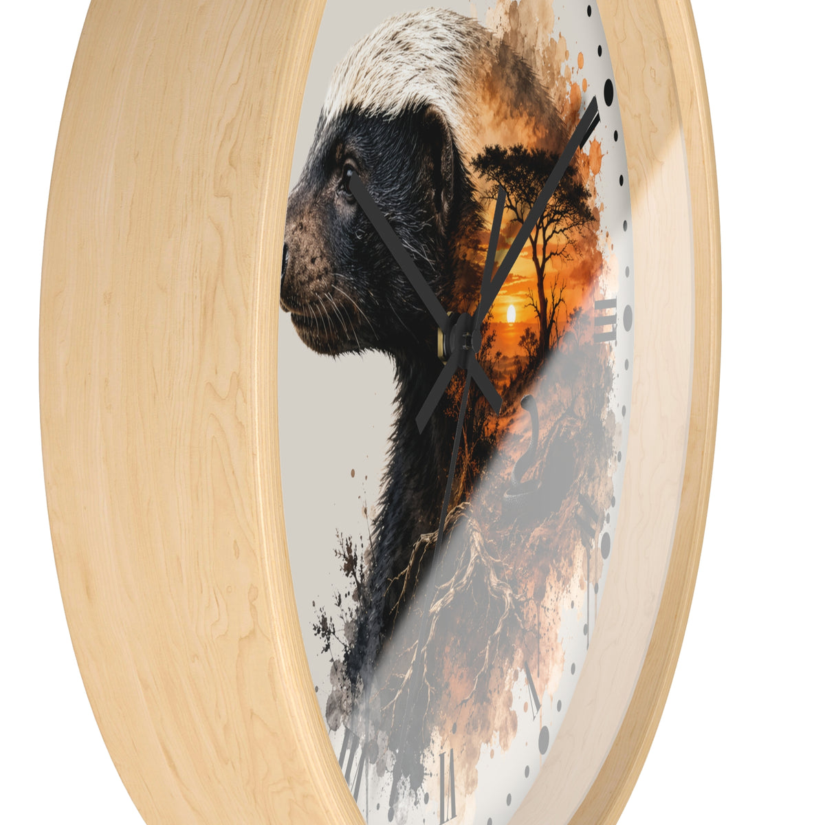 Badger Sunset Wall Clock — Wildlife Art Home Decor