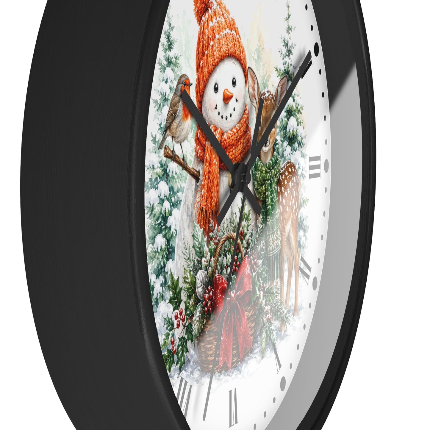 Snowman & Fawn Holiday Wall Clock — Festive Winter Deer Decor