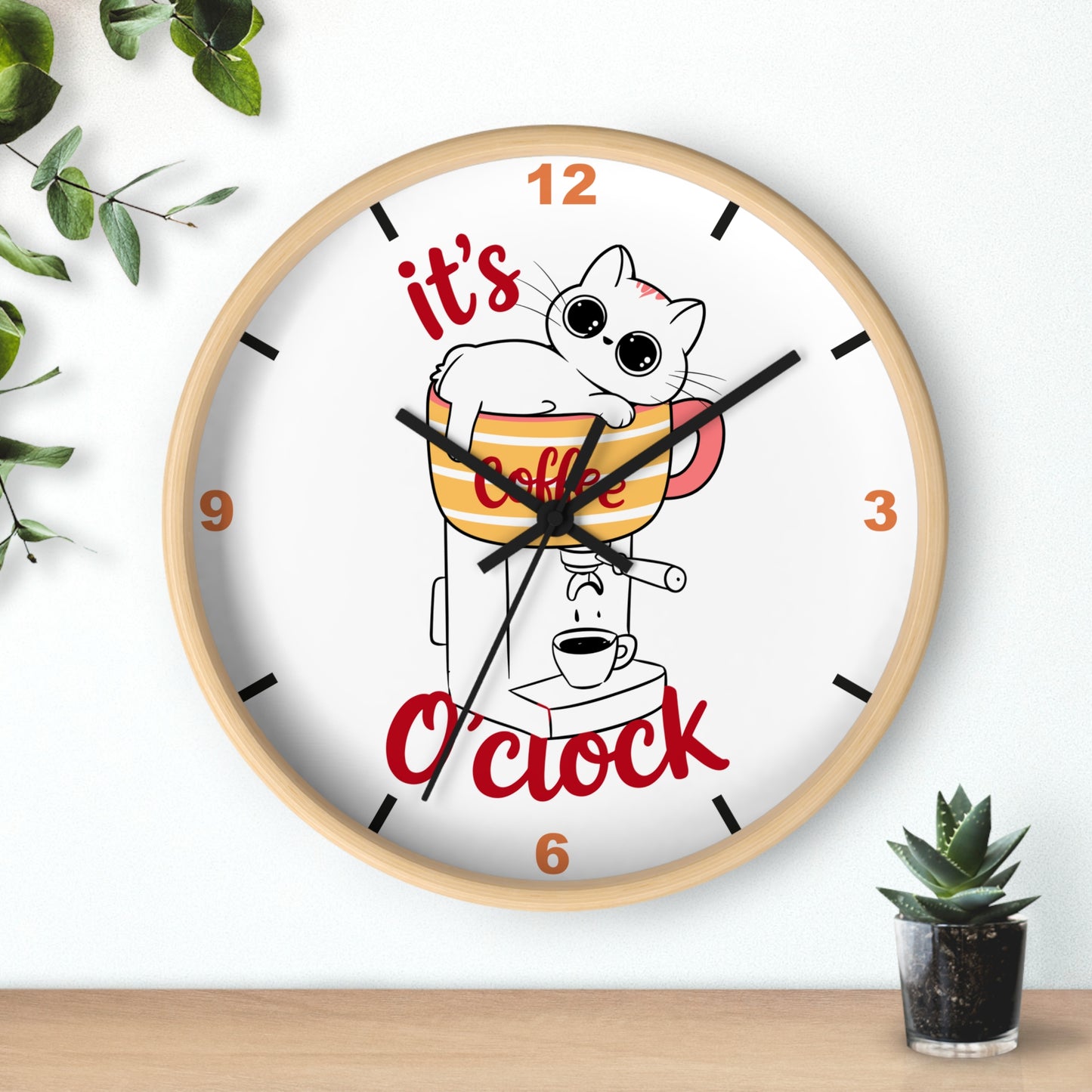 Cat Kitchen Wall Clock | " It's Coffee O'clock"