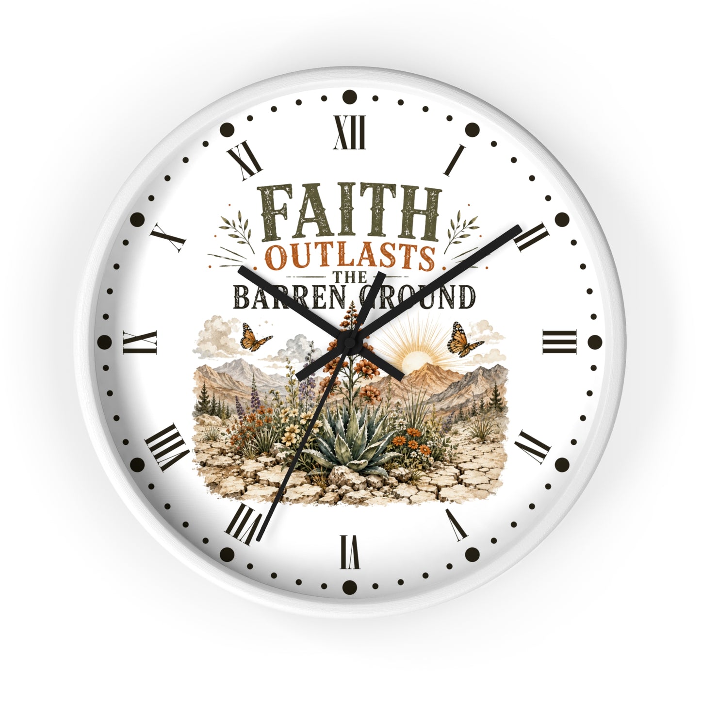 Faith Outlasts the Barren Ground Wall Clock — Rustic Desert Christian Home Decor