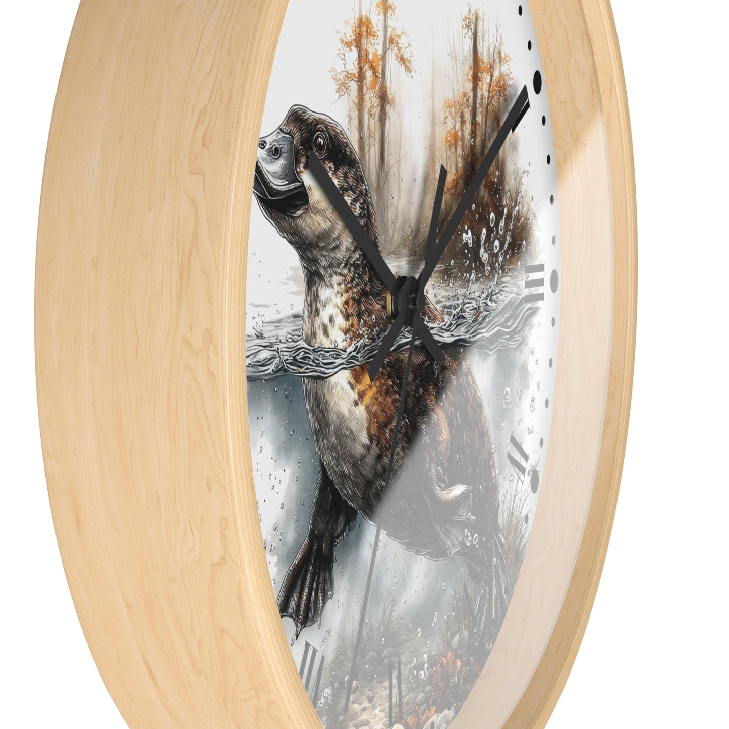 Duckbill Platypus Wall Clock with Roman Numerals — Rustic Woodland Animal Decor