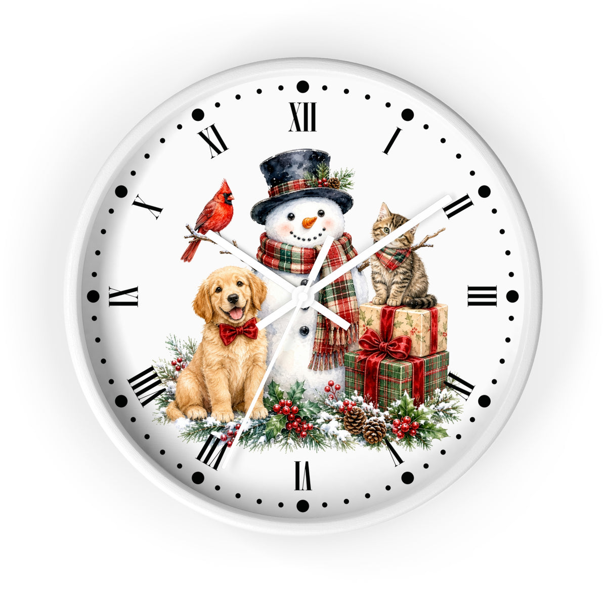 Christmas Snowman Clock — Holiday Dog & Cat Decor