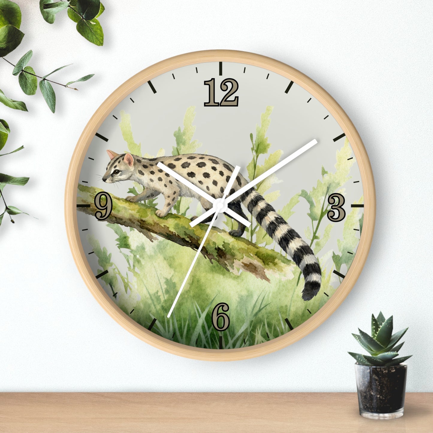 Watercolor Genet Cat Wall Clock - Safari Animal Decor