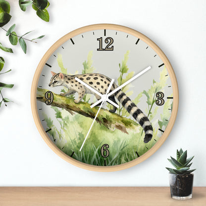 Watercolor Genet Cat Wall Clock - Safari Animal Decor