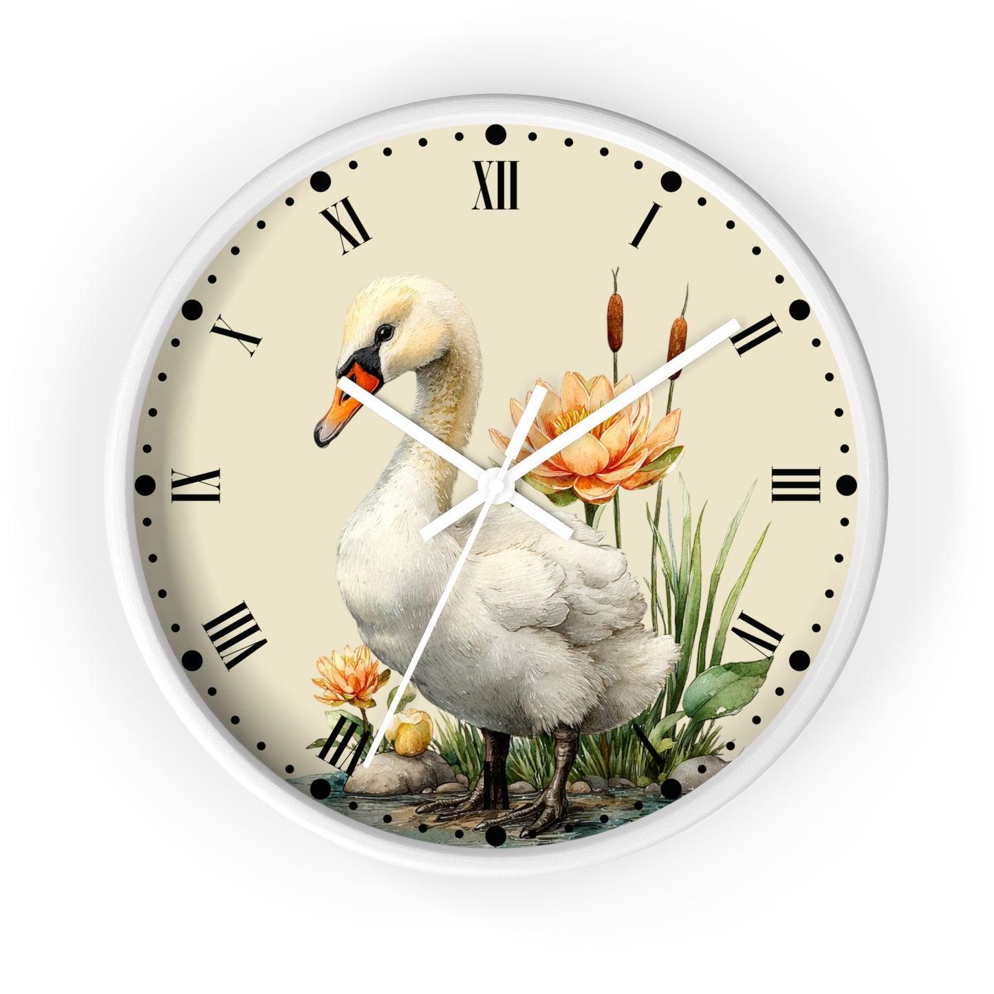 Swan Lotus Wall Clock — Vintage Floral Roman Numeral Clock