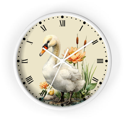 Swan Lotus Wall Clock — Vintage Floral Roman Numeral Clock