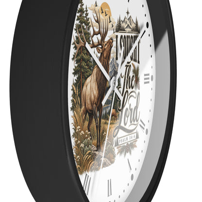 Rustic Elk Wall Clock – “I Sought The Lord” Psalm 34:4 Christian Home Decor