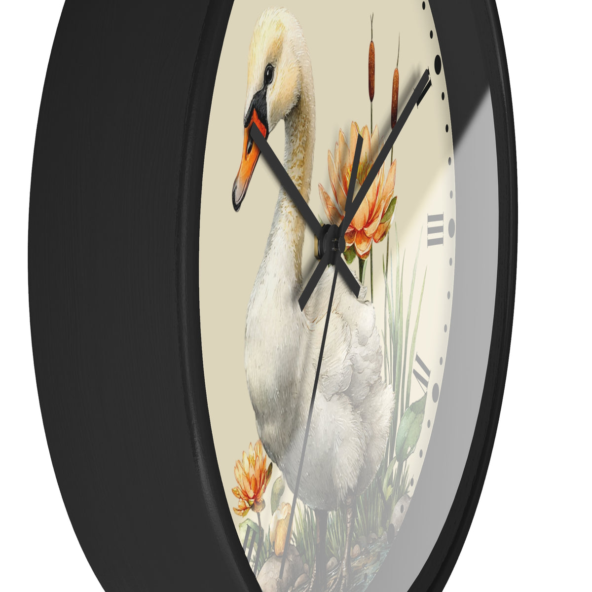 Swan Lotus Wall Clock — Vintage Floral Roman Numeral Clock