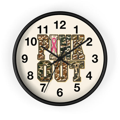 Cancer Awareness Wall Clock —  Camo Ribbon "Pink Out" Support Gift