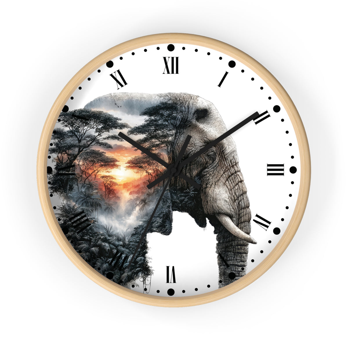 Elephant Sunset Wall Clock — Safari Silhouette Decor