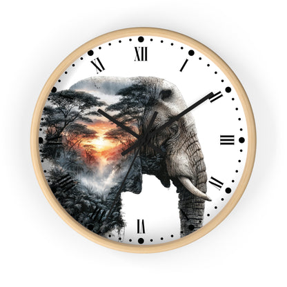 Elephant Sunset Wall Clock — Safari Silhouette Decor