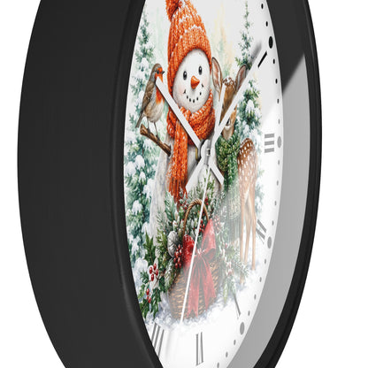 Snowman & Fawn Holiday Wall Clock — Festive Winter Deer Decor