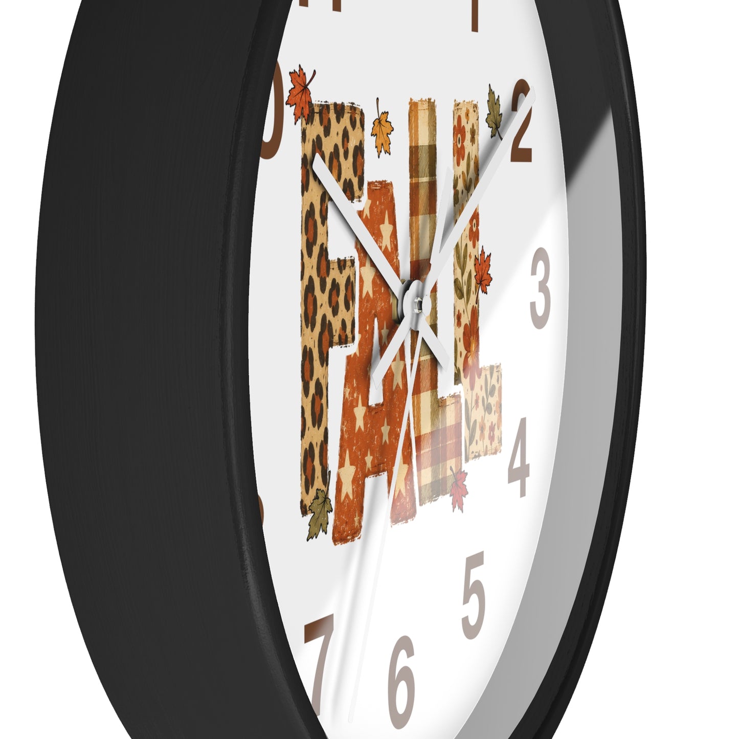 Fall Pattern Wall Clock | Autumn Leaves, Plaid & Leopard Accent Home Decor