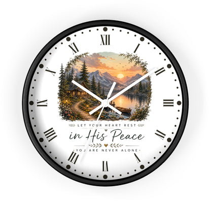 Scenic Cabin Christian Wall Clock - 'In His Peace Let Your Heart Rest'