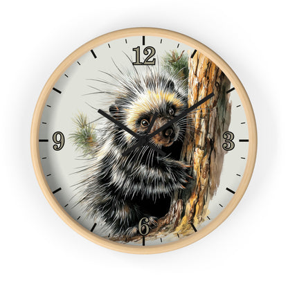 Porcupine Wall Clock — Wildlife Animal Decor for Nursery or Cabin