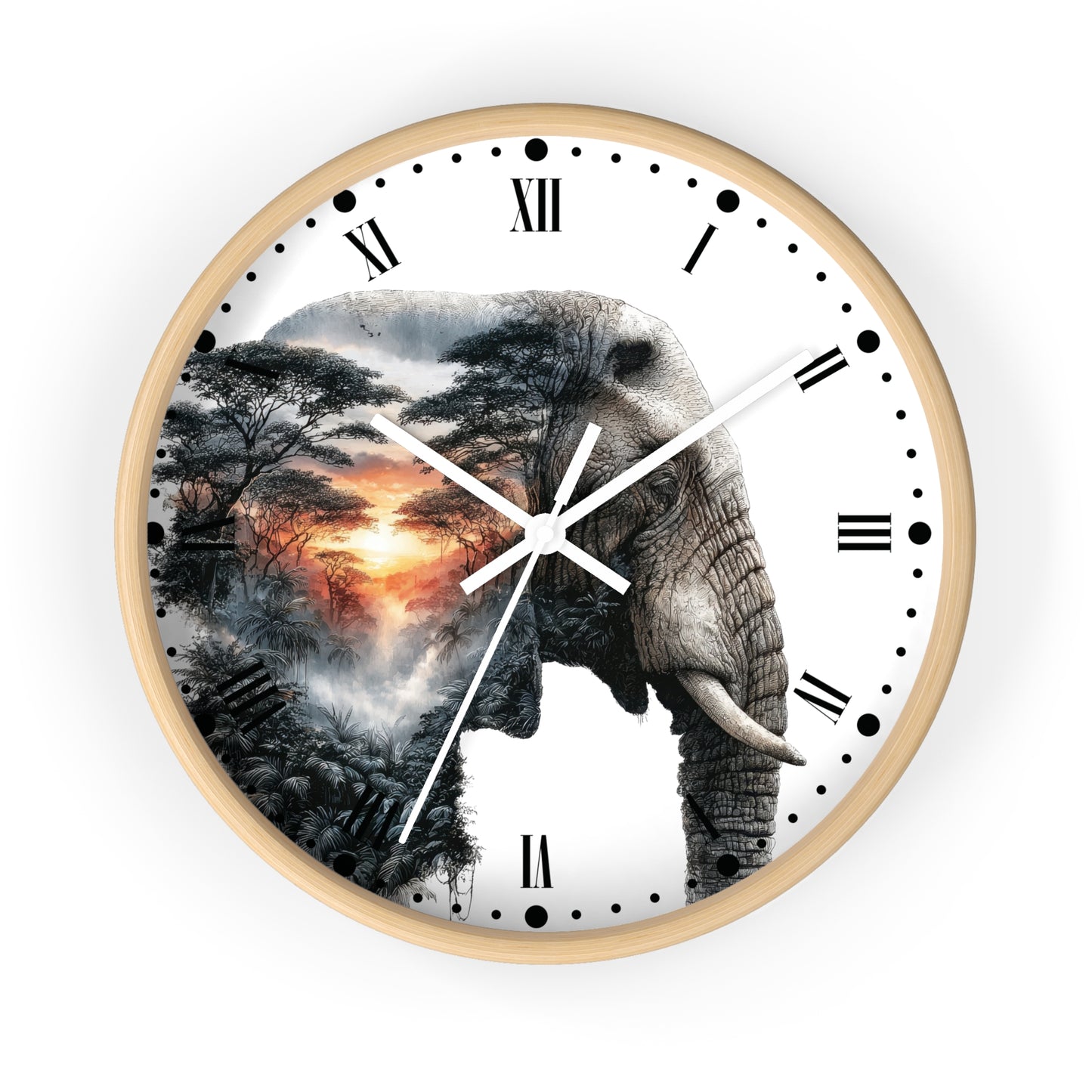 Elephant Sunset Wall Clock — Safari Silhouette Decor