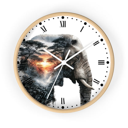 Elephant Sunset Wall Clock — Safari Silhouette Decor