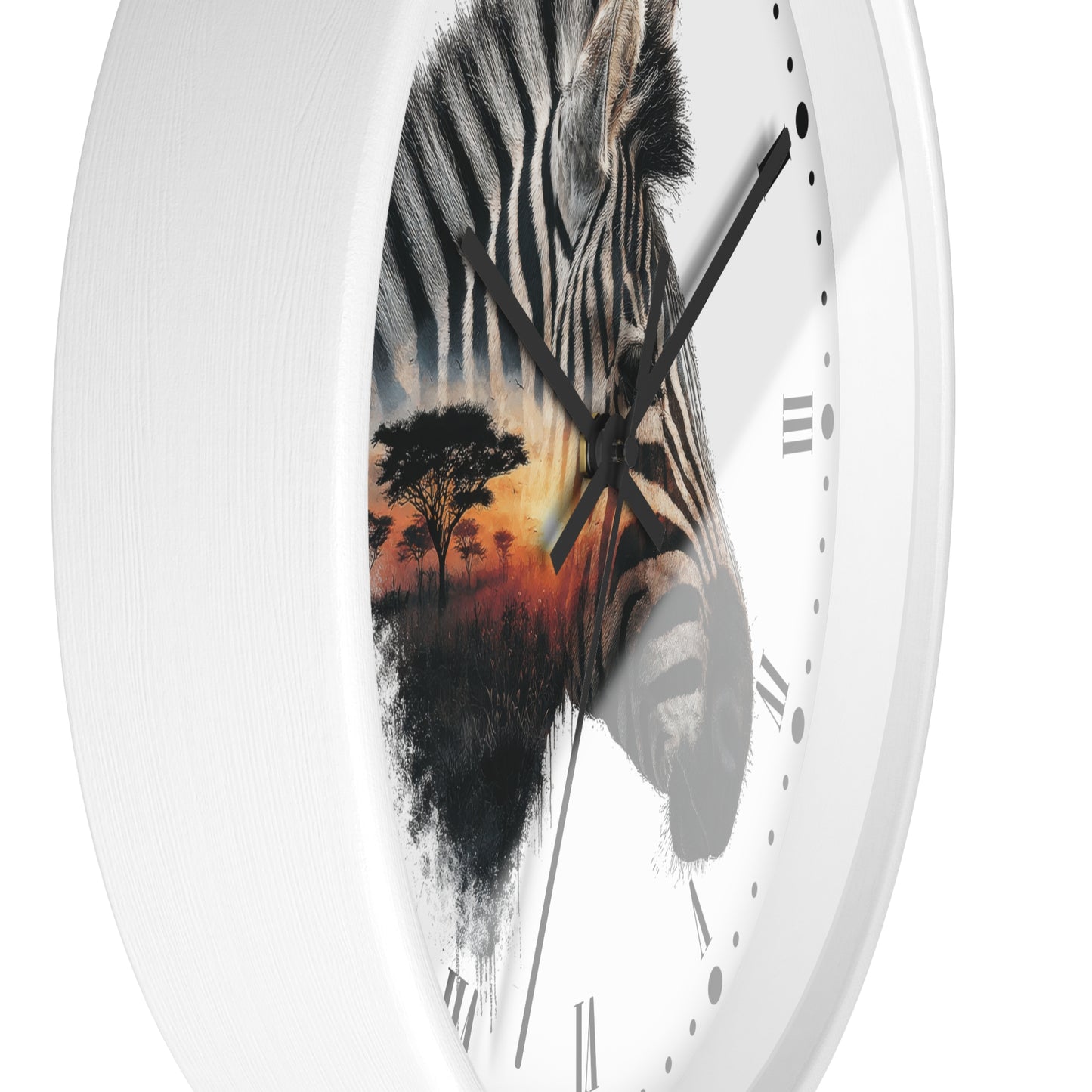 Zebra Sunset Wall Clock with Roman Numerals — African Savanna Animal Decor
