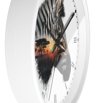 Zebra Sunset Wall Clock with Roman Numerals — African Savanna Animal Decor
