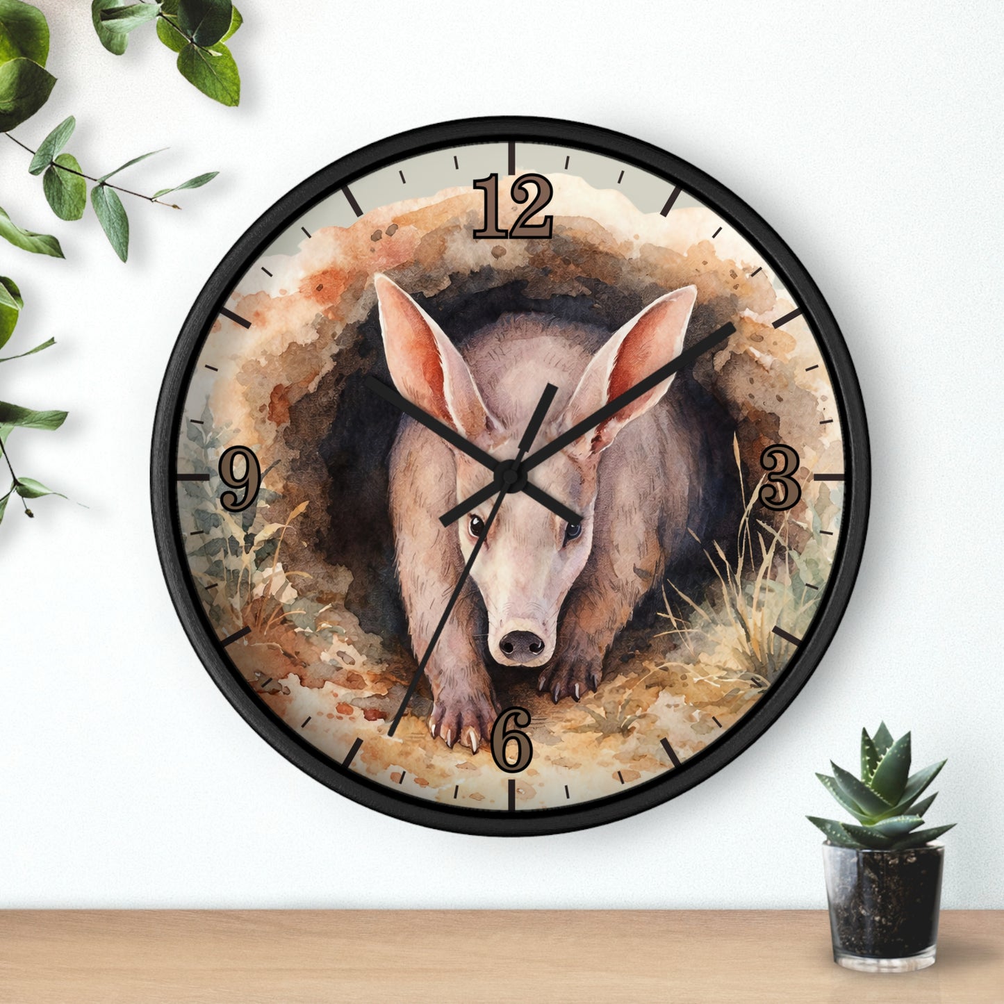 Aardvark Watercolor Wall Clock — Whimsical Safari Animal Home Decor