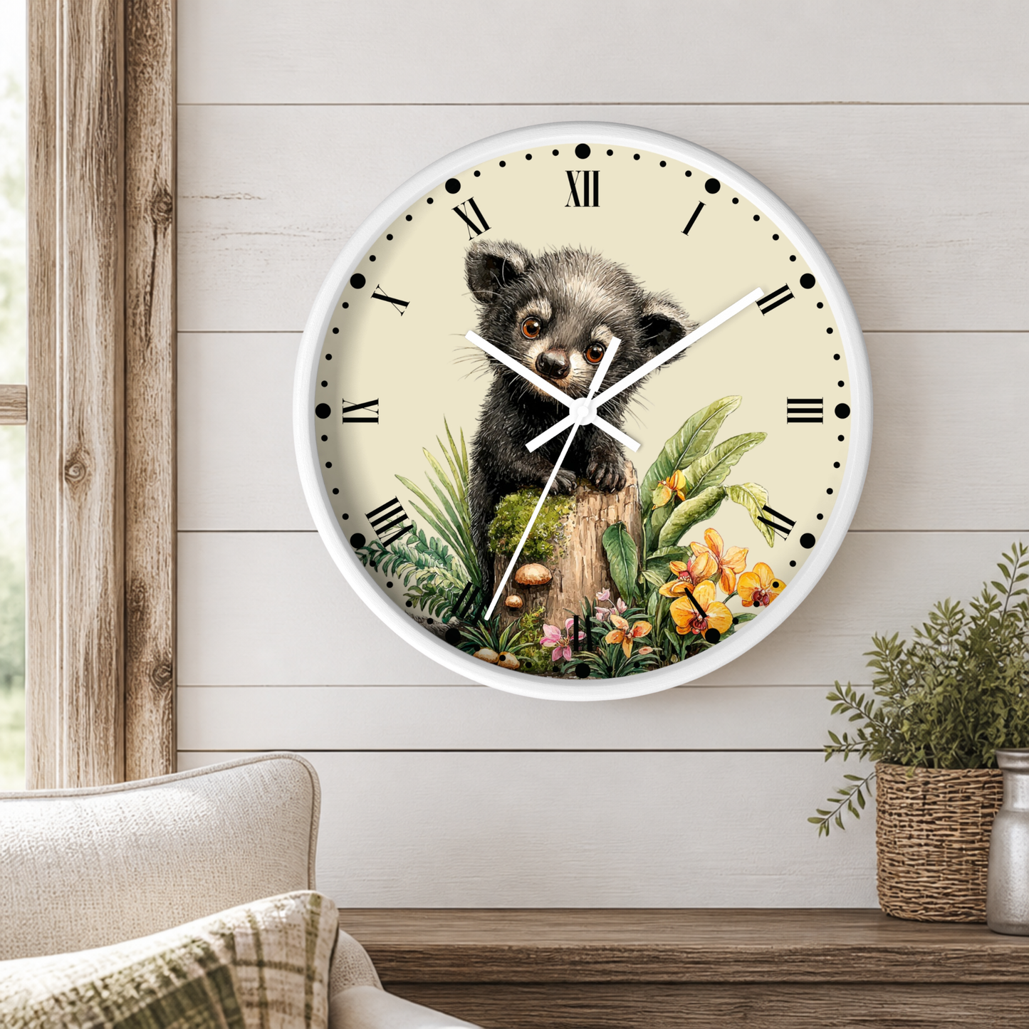 Baby Black Asian Palm Civet Wall Clock — Woodland Nursery Animal Decor