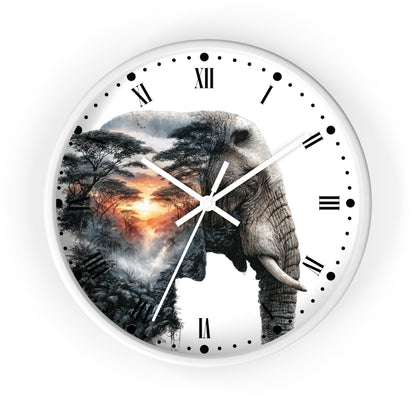 Elephant Sunset Wall Clock — Safari Silhouette Decor