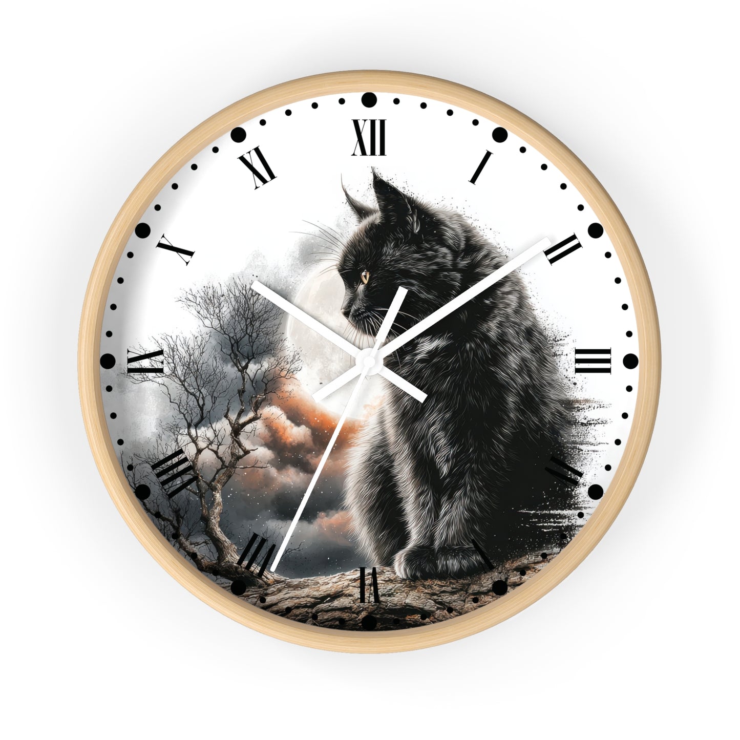 Black Cat Full Moon Wall Clock —  Cat Lovers Decor