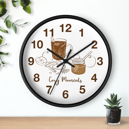 Hand Drawn Cozy Moments Wall Clock  | Autumn Spice Coffee Kitchen Decor