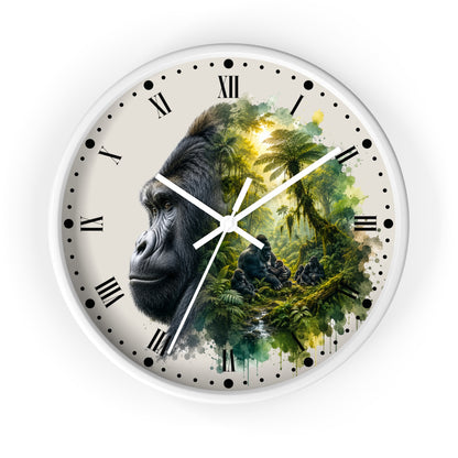 Gorilla Family Jungle Wall Clock — Tropical Primate Art