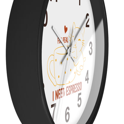 I Need Espresso Wall Clock | Cute Cat & Coffee Kitchen Decor