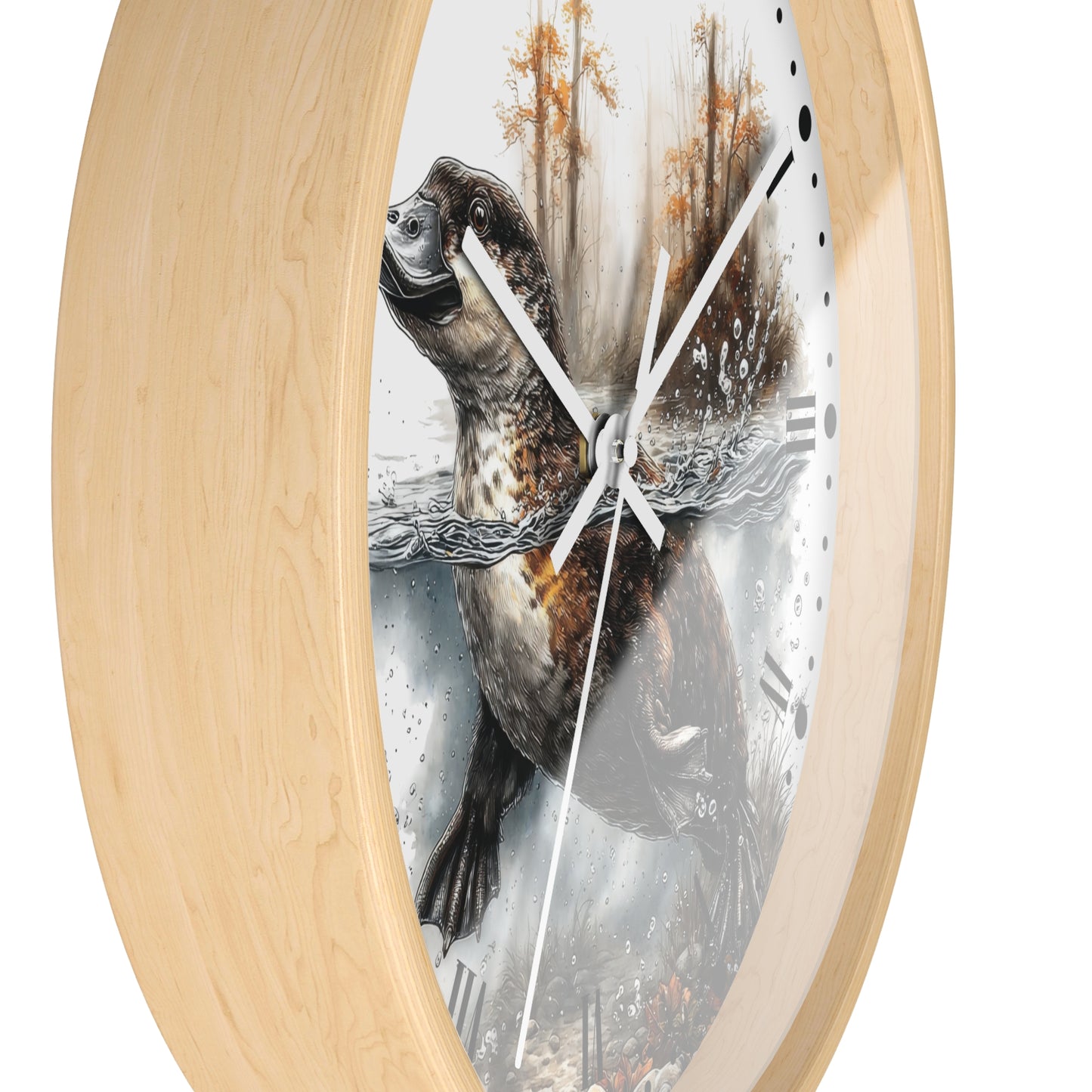 Duckbill Platypus Wall Clock with Roman Numerals — Rustic Woodland Animal Decor