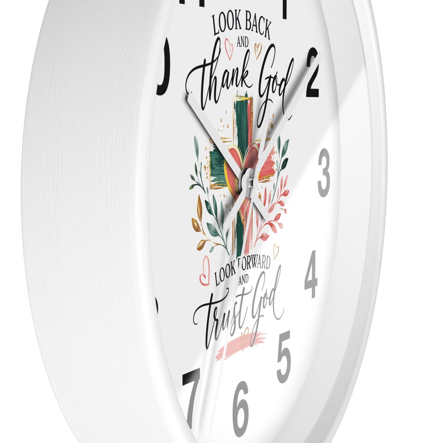 Look Forward And Trust Wall Clock —  Floral Cross Christian Home Decor
