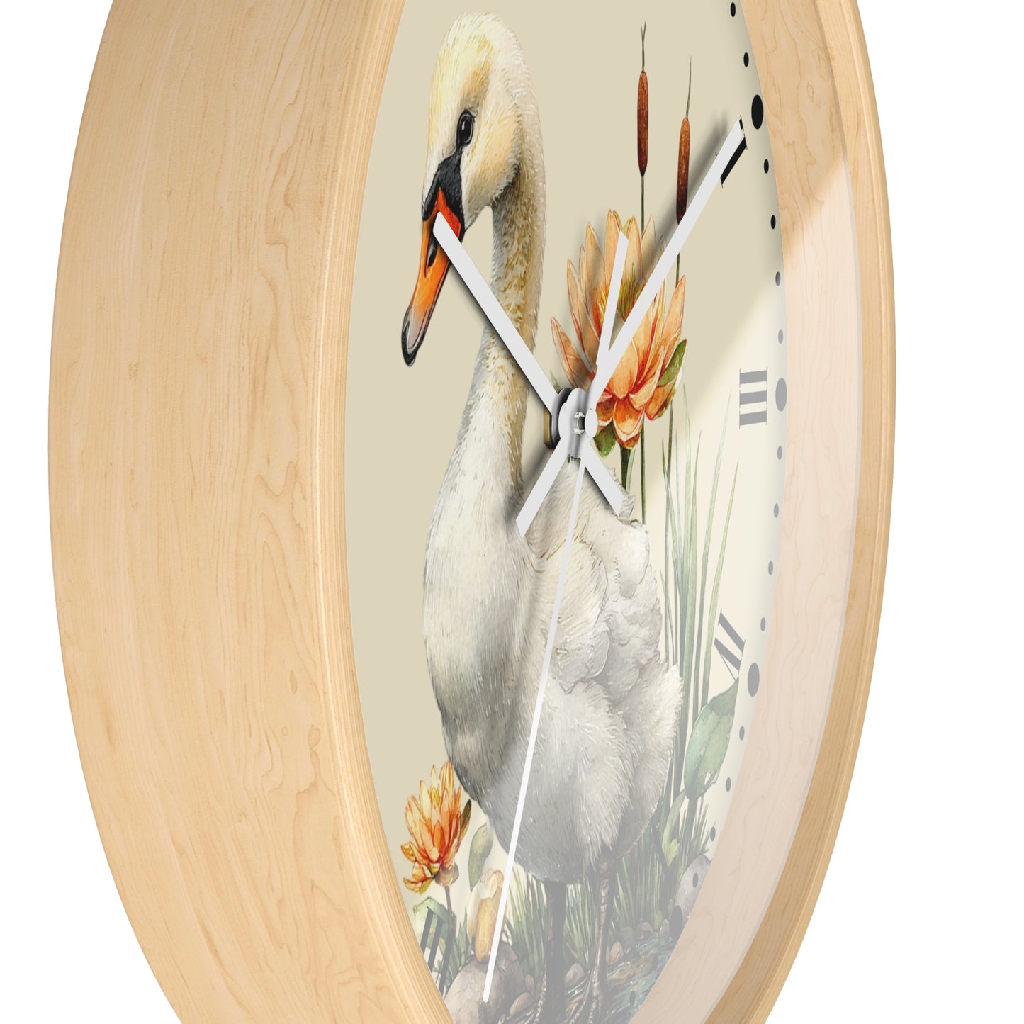 Swan Lotus Wall Clock — Vintage Floral Roman Numeral Clock