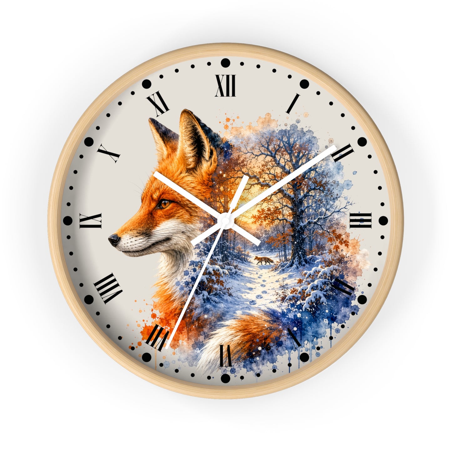 Winter Fox Wall Clock — Woodland Forest Animal Decor