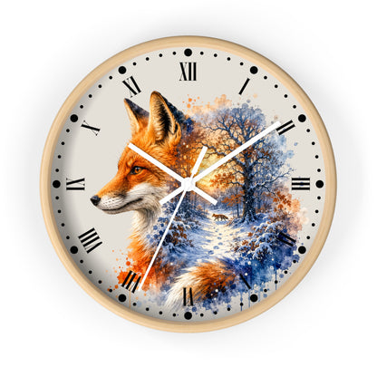 Winter Fox Wall Clock — Woodland Forest Animal Decor