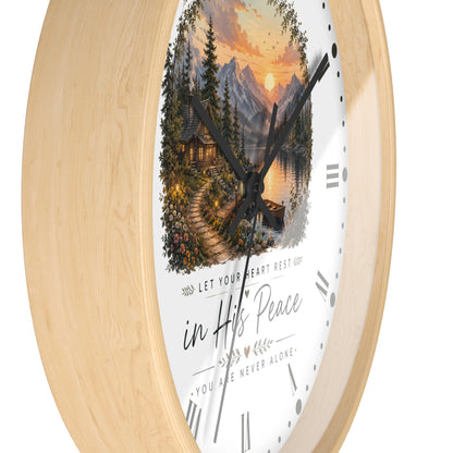 Scenic Cabin Christian Wall Clock - 'In His Peace Let Your Heart Rest'