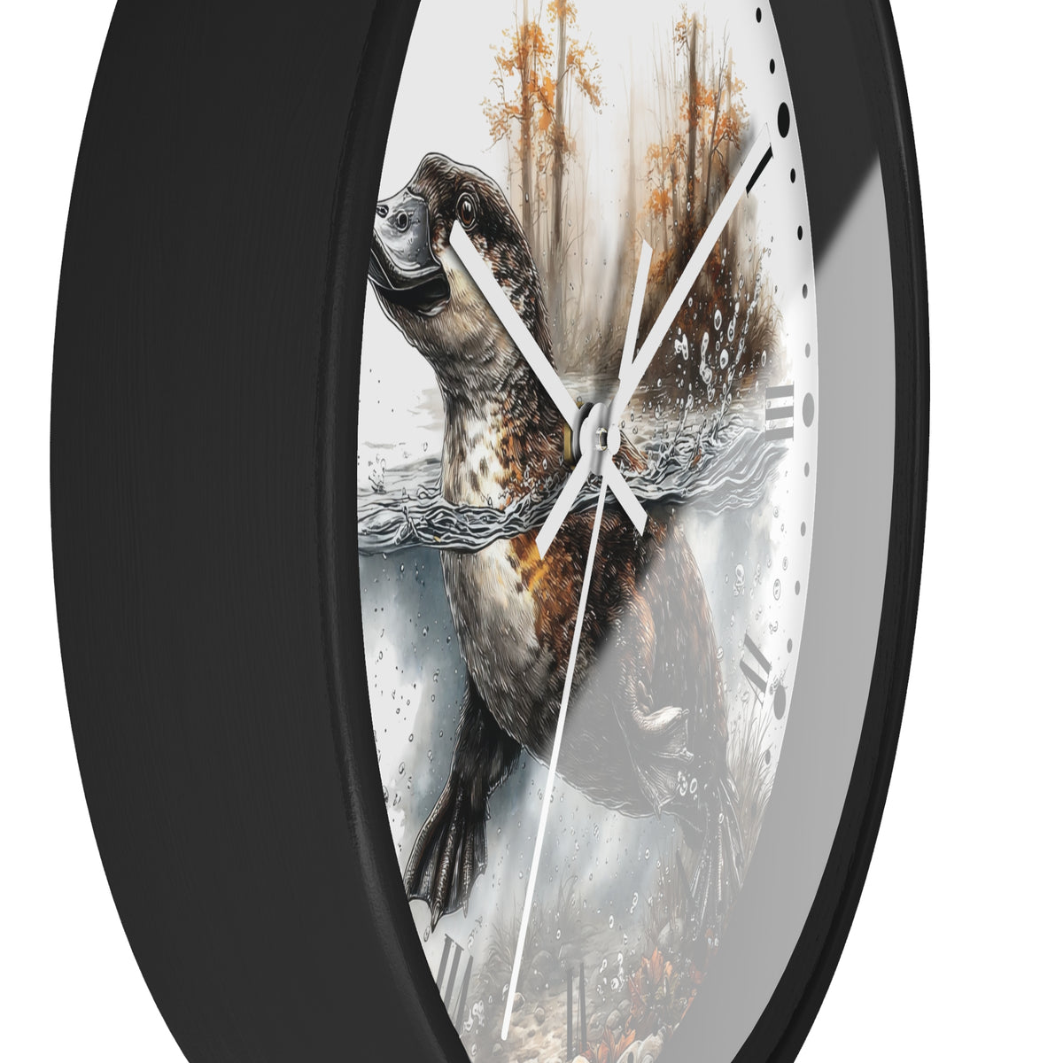 Duckbill Platypus Wall Clock with Roman Numerals — Rustic Woodland Animal Decor