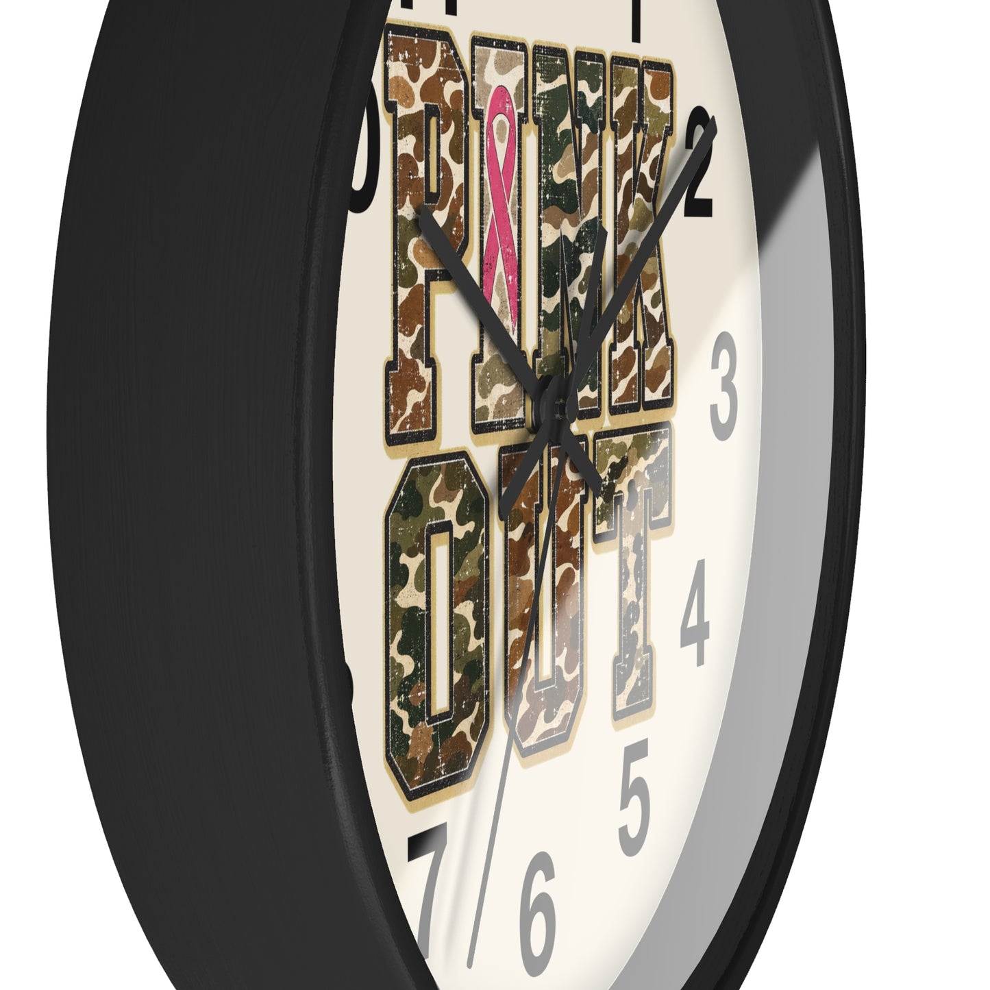 Cancer Awareness Wall Clock —  Camo Ribbon "Pink Out" Support Gift