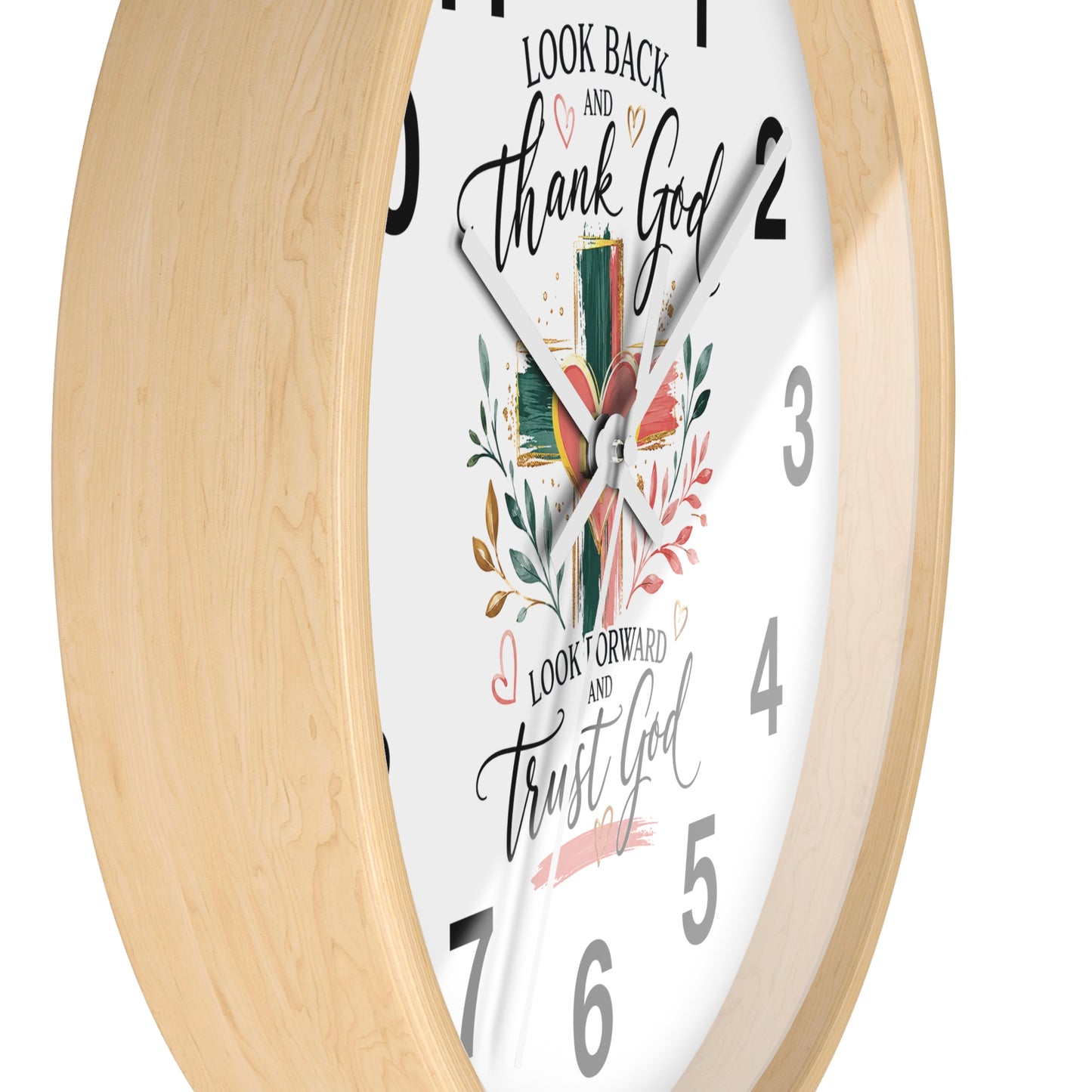 Look Forward And Trust Wall Clock —  Floral Cross Christian Home Decor