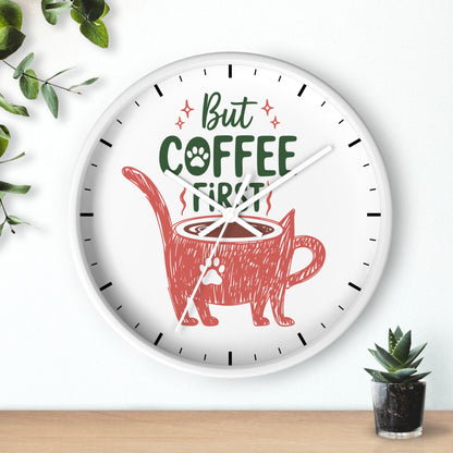But Coffee First Cat Mug Wall Clock | Cute Cat Lover Kitchen Decor