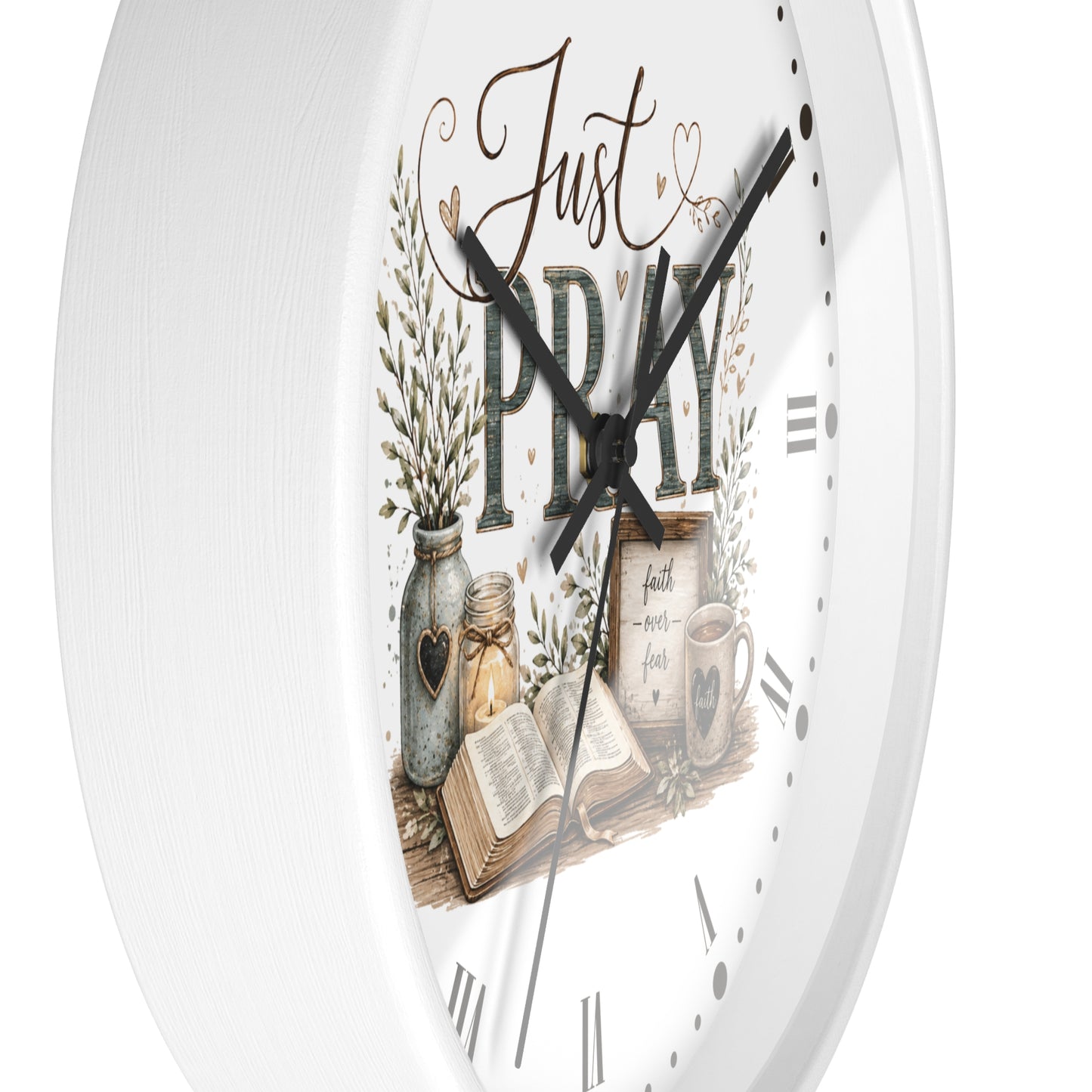 Just Pray Decorative Wall Clock — Rustic Faith-Inspired Home Decor
