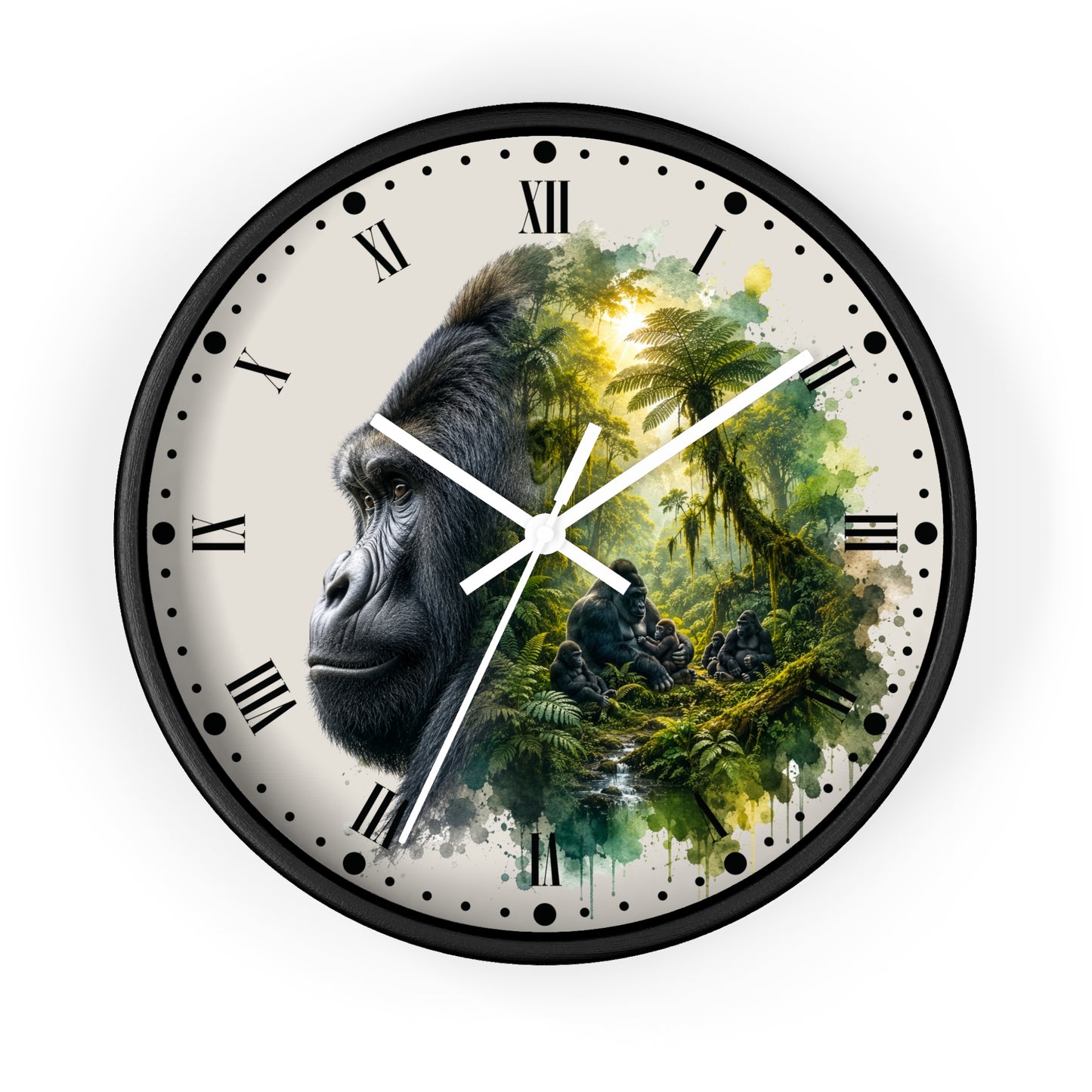 Gorilla Family Jungle Wall Clock — Tropical Primate Art