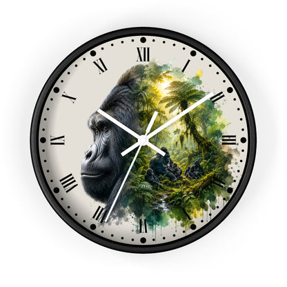 Gorilla Family Jungle Wall Clock — Tropical Primate Art