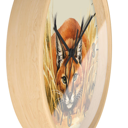 Caracal Cat Wall Clock — Wild Safari Animal Watercolor Art Decor