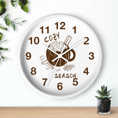 Cozy Season Pumpkin Hot Cocoa Wall Clock | Hand Drawn Fall Autumn Kitchen Decor