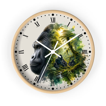 Gorilla Family Jungle Wall Clock — Tropical Primate Art